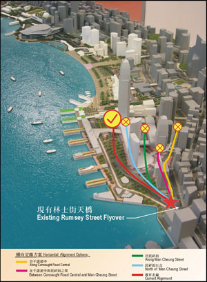 Figure 2 - Horizontal Alignment Options for the section of CWB between Rumsey Street flyover and Man Yiu Street.