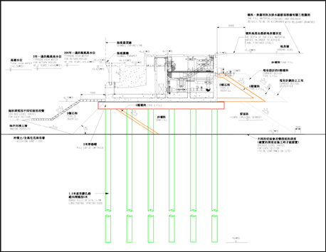 Figure 9 - Typical section of bored pile foundation for cooling water pumping station.